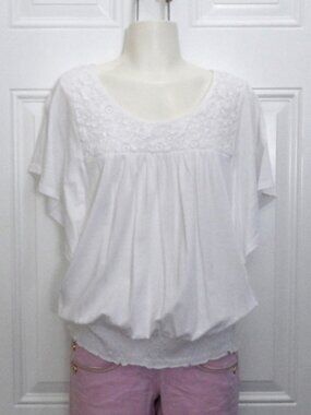 Style & Co. Butterfly Sleeve Top w/ Crochet Lace Neckline- Size S